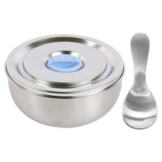 KOM 304不鏽鋼密封防漏兒童隔熱碗 附圓匙, 泡泡藍, 1個