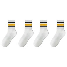 알로데 줄무늬 조깅 중목 양말, 10 흰오렌지, 4개