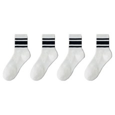 알로데 줄무늬 조깅 중목 양말, 04 흰블랙, 4개