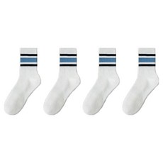 알로데 줄무늬 조깅 중목 양말, 01 흰블루, 4개