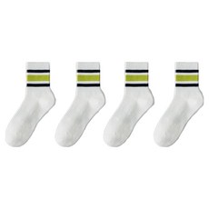 알로데 줄무늬 조깅 중목 양말, 03 흰그린, 4개