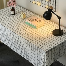 맘스핑거 심플한 방수방오천 식탁보 두꺼운 버전, 흰색 체크 무늬, 1개, 137 x 137 cm