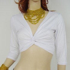 마켓피아 여성용 라틴댄스 브이넥 크롭 7부 밸리댄스복