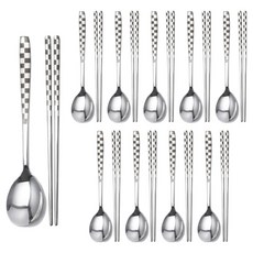 영수산업카멜 스테인리스 스틸 성인 한식용 샌딩 수저 세트, 체크, 10세트, 숟가락 + 젓가락