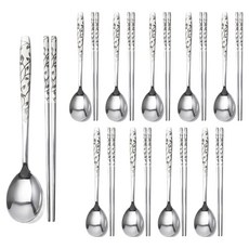 영수산업카멜 스테인리스 스틸 성인 한식용 샌딩 수저 세트, 나뭇잎, 10세트, 숟가락 + 젓가락