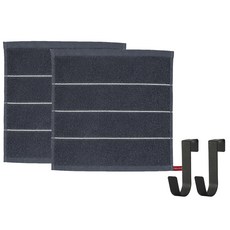 MONACO OLIVE 飯店式條紋擦手巾 2入 + 單色鐵製門後掛鉤 2入 組