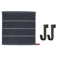 모나코올리브 호텔식 스트라이프 핸드타월 + 모노 철제 도어후크 2p 세트, 그레이(타월), 블랙(후크), 1세트