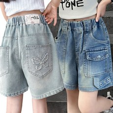 유블리 바루딘 데님 밴딩 나비자수 워싱 숏팬츠 2종 세트