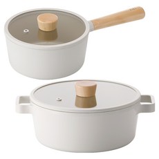 네오플램피카 인덕션 냄비 2종 세트 2개, 화이트, 1세트, 편수 18cm + 양수 22cm