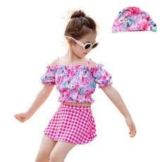 스타빈 오프숄더 투피스 수영복 + 모자 세트