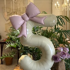보미프 리본 호일 풍선 + 숫자 5 풍선 40인치 세트, 베이지(리본 풍선), 밀크티(숫자 풍선), 1세트