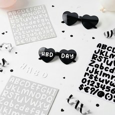 파티쇼 레터링 DIY 하트 생일 안경 파티용품 세트, 하트블랙, 1세트
