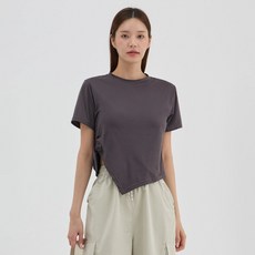Elsso 女款側邊抓皺不對稱短版短袖T恤