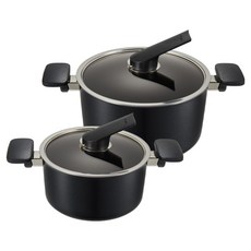 해피콜 컴플리트 티타늄 IH 냄비 세트 2개, 블랙, 1세트, 양손냄비 20cm + 곰솥냄비  24cm