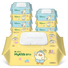 그린핑거 푸아에디션 마이키즈 아기물티슈 캡형, 8개, 100매, 37g