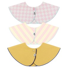 코니 파이핑빕 아기 턱받이 3종 세트, 핑크체커보드+핑크레몬+골드옐로우, 1세트