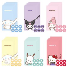 산리오 캐릭터 축하메세지 편지 용돈 봉투 6종 x 5p 세트, 시나몬롤 블루, 쿠로미 퍼플, 마이멜로디 핑크, 시나모롤 옐로, 포차코 그린, 헬로키티 레드, 1세트