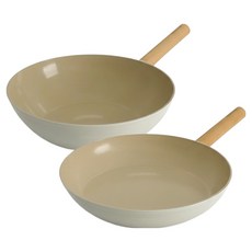 로얄스타 인덕션 겸용 KU 세라믹 코팅 후라이팬 세트 2개, 화이트, 1세트, 후라이팬 28cm + 웍팬 28cm