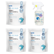 清淨海 衣物去漬小家庭組 海豚洗衣膠囊 3包 + 去漬噴霧, 1300g, 1套