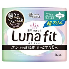 elleair 艾黎艾爾 elis 愛麗思 日本原裝進口 LunaFit極緞棉超薄款衛生棉, 1個, 16片, 日用