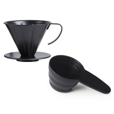 빈플러스 테프론 스텐 커피 드리퍼 세트 블랙 BD03, 1개, 드리퍼 + 계량스푼, 450ml