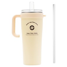 REuN 瑞恩 純鈦吸管杯 + Tritan透明吸管, 檸檬黃, 1套, 800ml