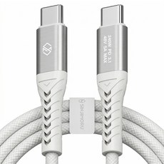 신지모루 240W 초고출력 C타입-C타입 우븐 PRO PD3.1 초고속 충전 케이블 + 단자 보호캡 + 케이블 스트랩, 0.5m, 화이트, 1개