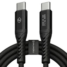 신지모루 240W 초고출력 C타입-C타입 우븐 PRO PD3.1 초고속 충전 케이블 + 단자 보호캡 + 케이블 스트랩, 0.5m, 블랙, 1개