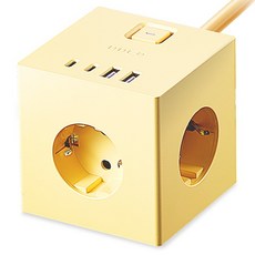 보코 큐브프로45 고용량 USB C타입 초고속충전 3구 큐브 멀티탭, 2m, 써니옐로우, 1개