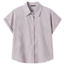 LESHOP 女款格紋圖案寬鬆版型短袖襯衫 DQ2BA002A