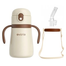 evorie 愛得利 保溫杯 附十字孔吸嘴 + 背帶, 極簡白, 1個, 350ml