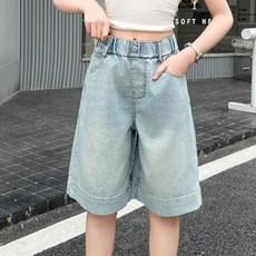 HARAROI 後口袋愛心刺繡牛仔短褲