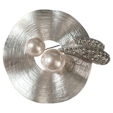 동대문단추왕 고급 패션 장식 웨이브 서클 진주 브로치 55 x 48 mm, 니켈무광, 1개