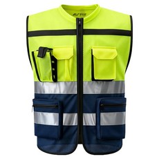 TIS 雙色網眼安全背心工作服, 螢光海軍藍, 1個