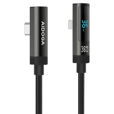 AIDOGA 艾迪伽 FlexiPro系列 Type-C-Lightning PD快充線充電線傳輸線 L型彎頭 數顯, 鈦灰色, 1個, 1.2m