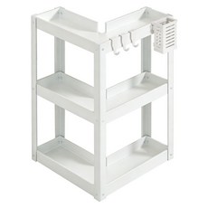 ONE HOUSE 品川系廚房轉角調料品碳鋼置物架 OH-K505-A 3層 附掛勾 3個 + 刀架, 米白色, 1個