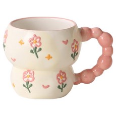 반야스토리 하나담 감성 컬러패턴 세라믹 오브제 컵 400ml BB05, 분홍꽃, 1개 분홍꽃, 1개