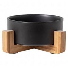 Providex 寵物陶瓷碗 5號直口碗 中 + 木架, 黑色, 1套