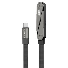 VOORCA 多功能帶鋅合金支架傳輸充電線 AS1.5-CC240W, 黑色, 1個, 1.5m