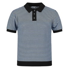 luxgolf 男士條紋透氣孔短袖翻領針織衫 PO6M401