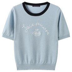 MINIMUM REFLEX 日常字母印花貝殼刺繡拼色短袖針織衫 EC2KT014D