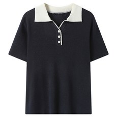 NINESIX NY 日常翻領撞色半開襟短袖針織衫 NQ2KT020L0