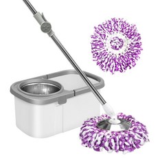 World Clean 手壓強力滾筒脫水器 + 拖把 + 拖把布 2入組 灰色