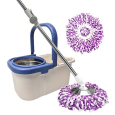 World Clean 手壓強力滾筒脫水器 + 拖把 + 拖把布 2入組 藍色