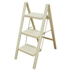 ONE HOUSE 穩固家用登高免組裝碳鋼折疊梯 三階 米白色 OH-K606-A, 1個