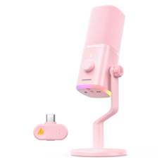 마오노 방송용 스트리밍 보컬용 데스크 스탠드 게이밍 무선 USB 다이나믹 마이크, 핑크