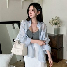 CHICBLACK 女款 Kerad 條紋透視口袋翻領襯衫 cpnb3370k63