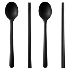 이지실리 라운드 실리콘 수저 2인세트, 블랙, 블랙, 1세트, 숟가락 2p + 젓가락 2p