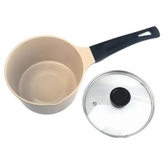 Jieun LT 新穎高火力陶瓷單柄拉麵鍋 + 玻璃鍋蓋組 瓦斯爐用, 1套, 米色, 17cm