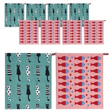 부엌다옴 북유럽풍 주방 핸드타올 2종 x 5p 세트, 다섯마리고양이 그린, 물고기 핑크, 1세트